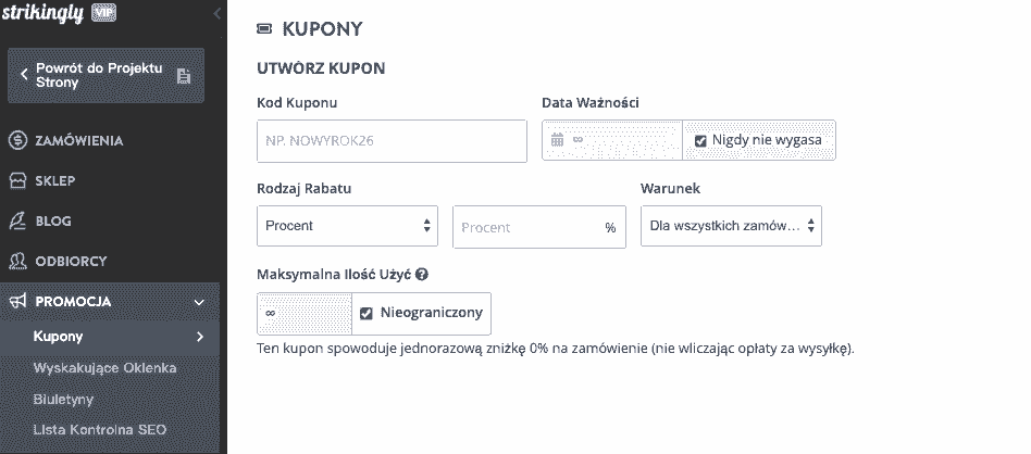 Kupony na darmową wysyłkę z Prostego Sklepu od Strikingly