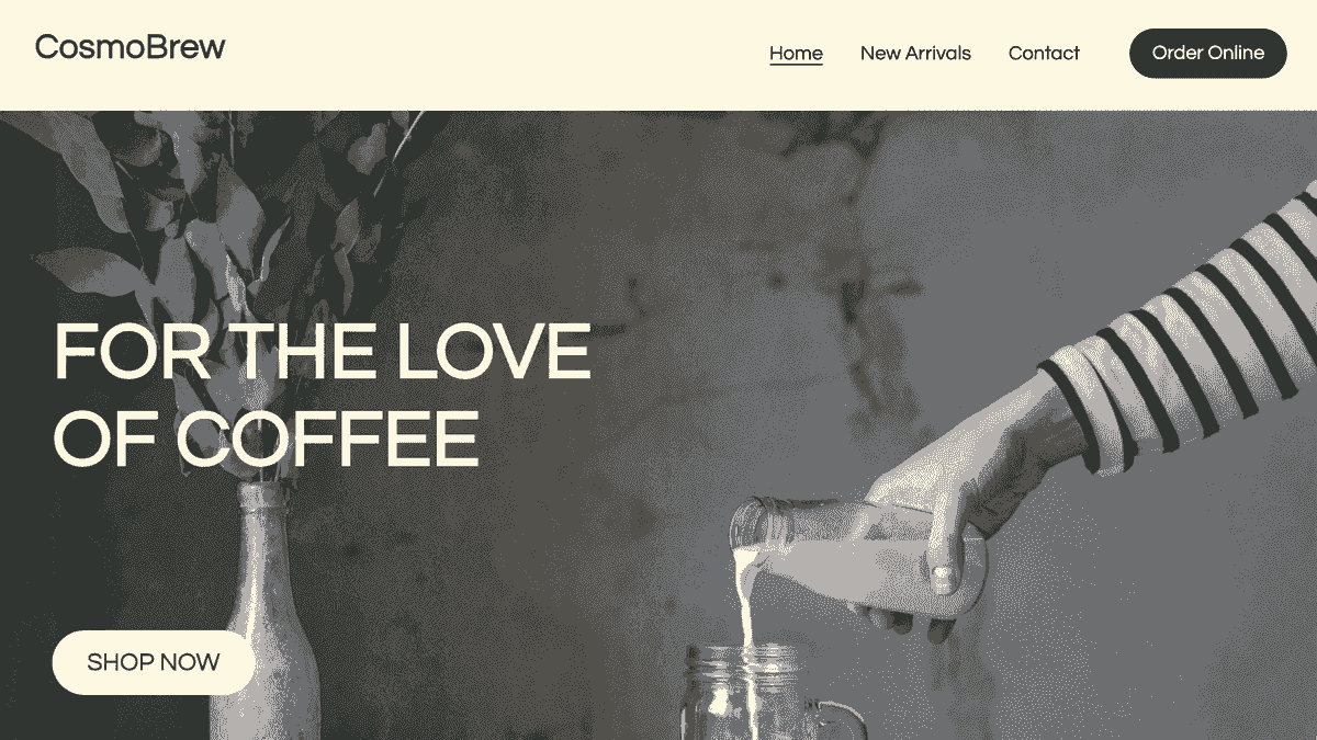 Plantilla Cosmo Brew de Strikingly