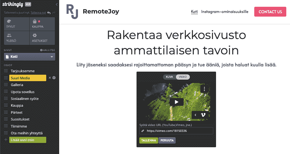 Lisää linkki upota videosisältöä Strikinglyssä