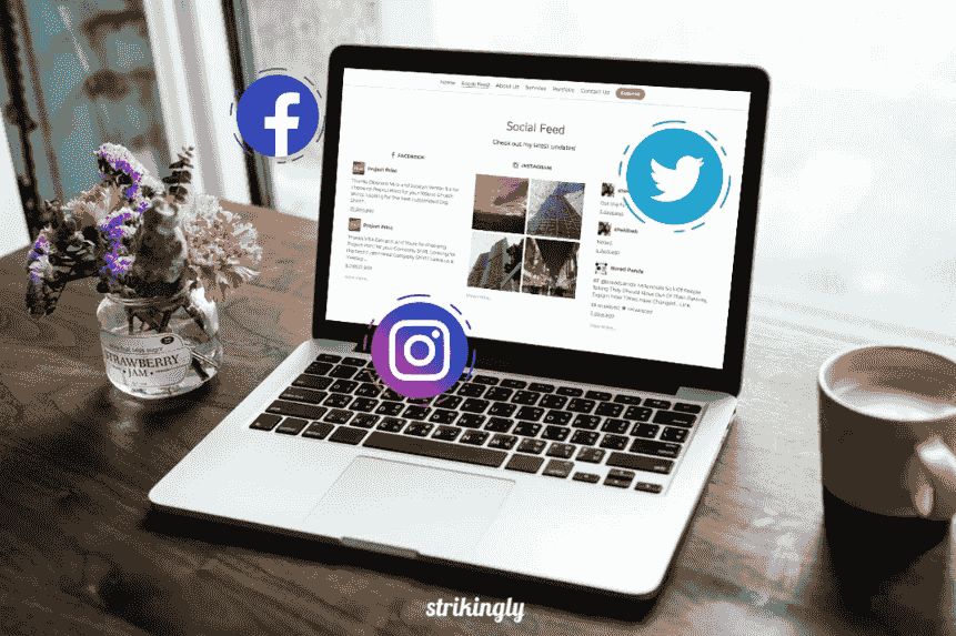 Sitio web sorprendente con sección de feeds sociales