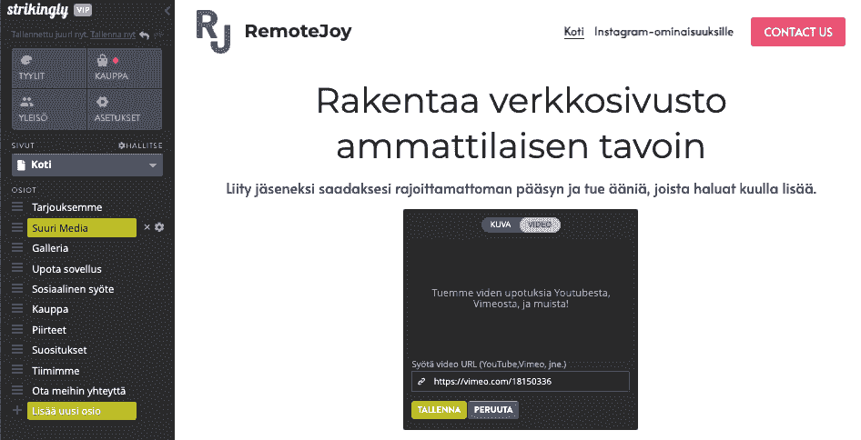Valitse video sen jälkeen, kun olet valinnut Lisää kuva, niin saat vaihtoehdot videosisällön upottamiseen