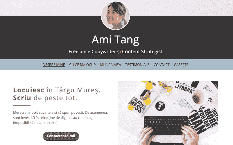 Șablon de site de profil de la Strikingly