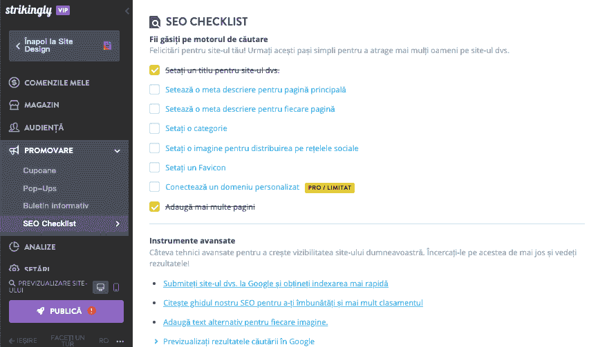 Creșteți productivitatea cu instrumente SEO pe Strikingly