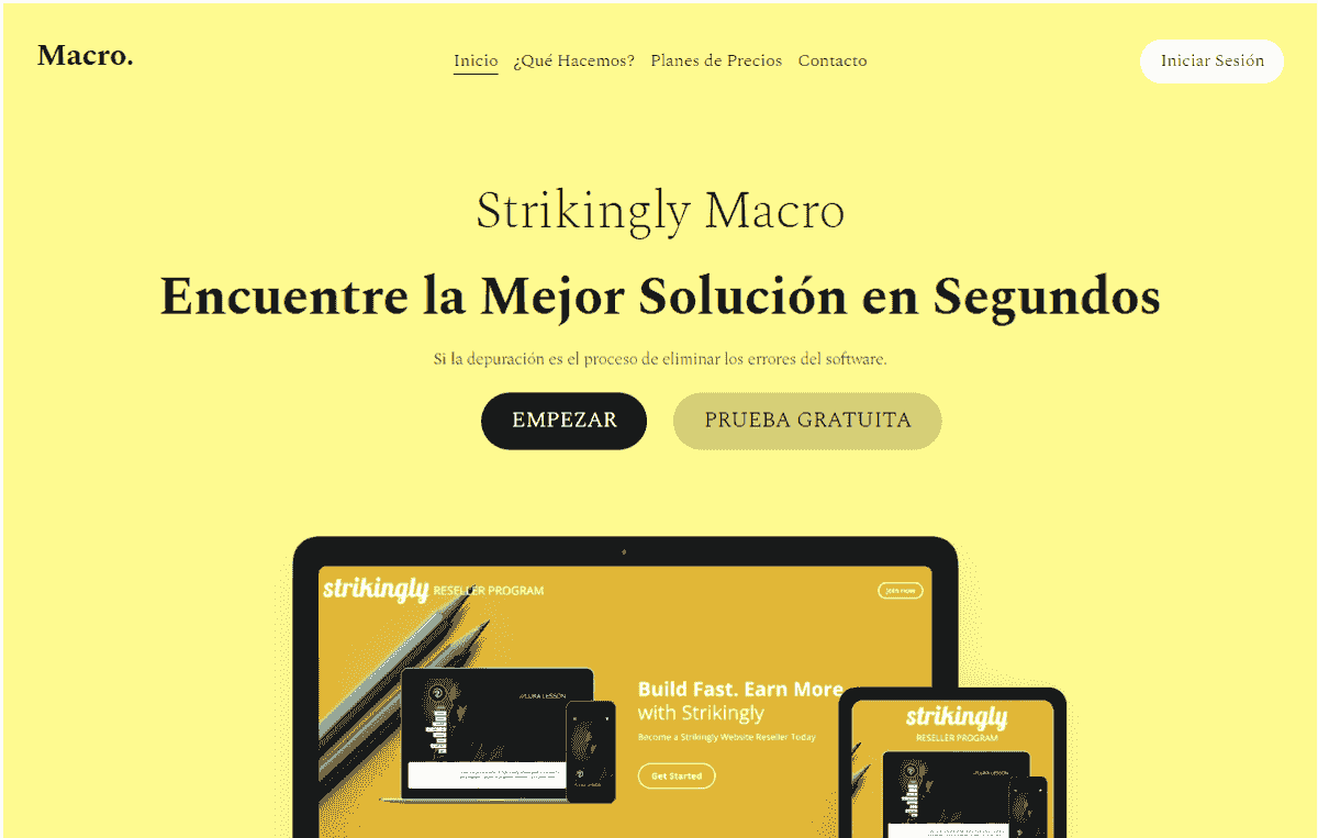 Plantilla Macro de Strikingly