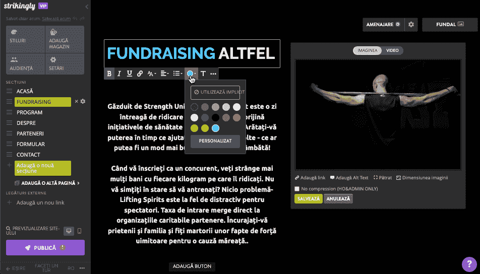 Personalizează-ți site-ul de fitness cu Strikingly