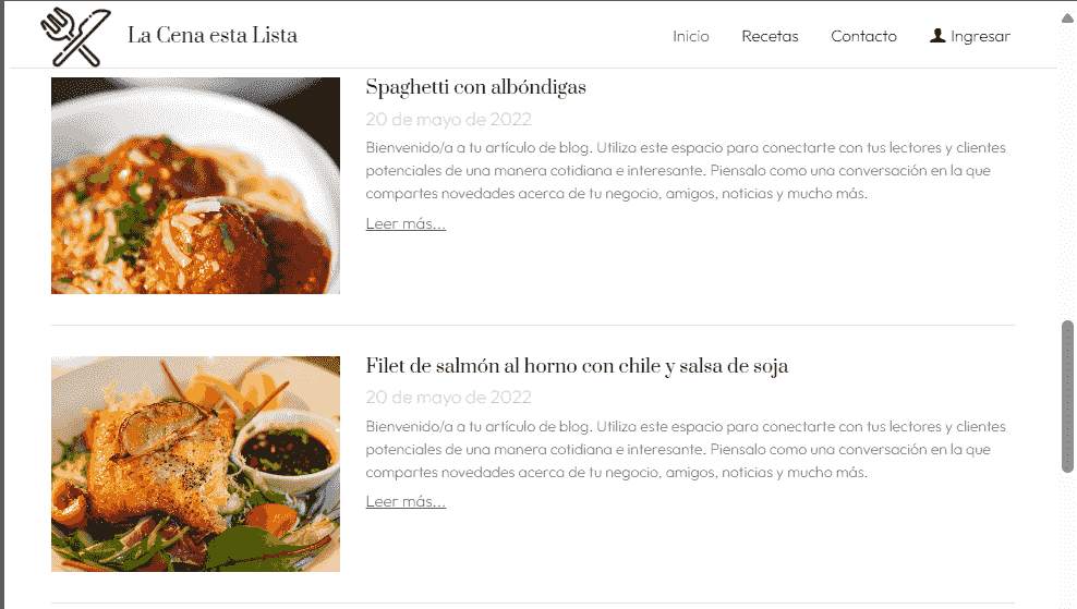Plantilla de "La cena está lista" de Strikingly