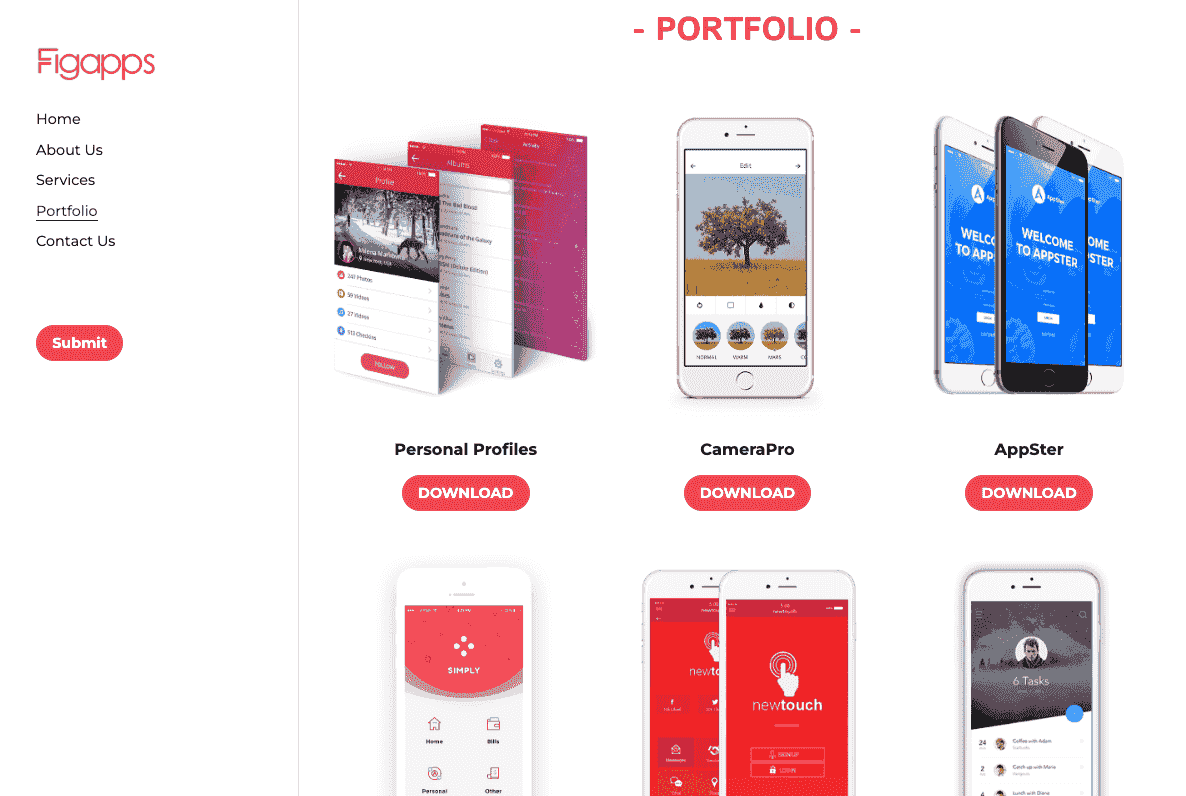 Template Aplikasi Seluler FIgApps dari Strikingly