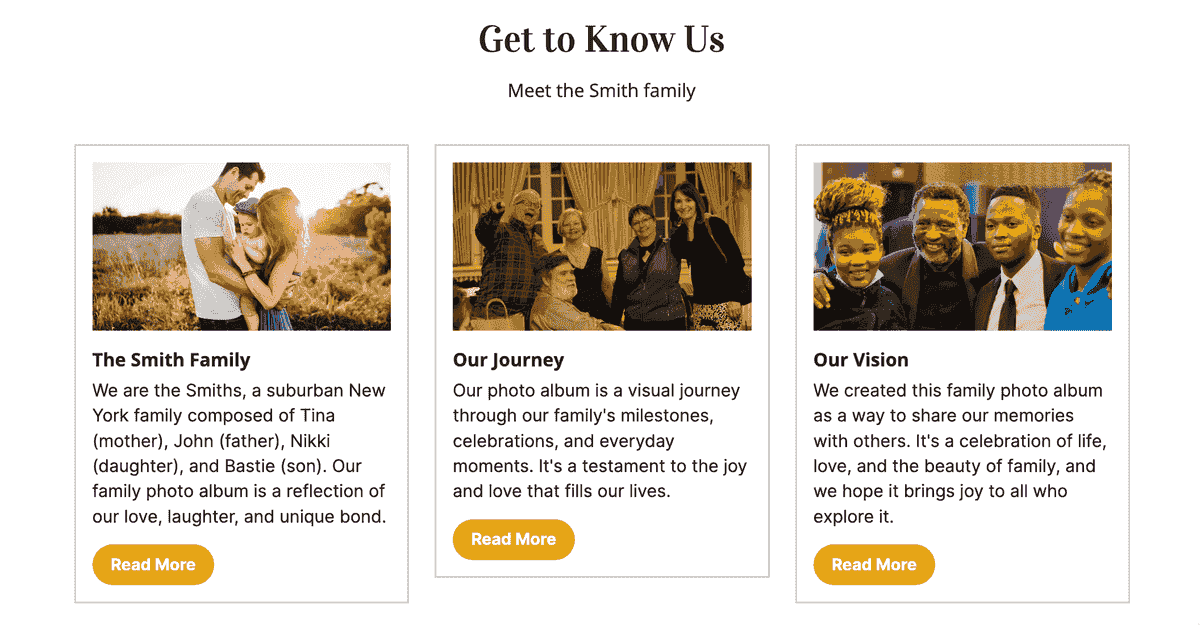 Sitio web de fotografía familiar
