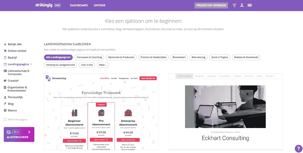 Gebruik Strikingly Personalization Features