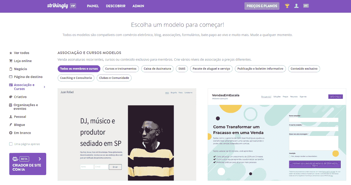 Escolha um modelo que atenda às necessidades do seu negócio para vender produtos digitais