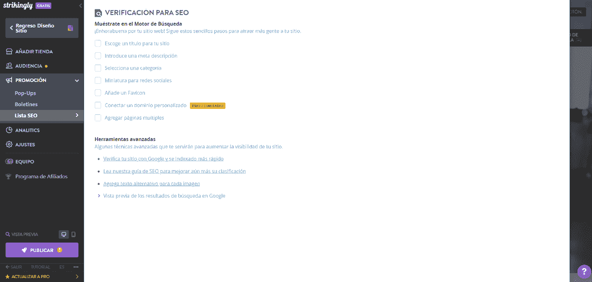 Las herramientas de SEO integradas en Strikingly también aseguran que tu sitio web esté optimizado para los motores de búsqueda, ayudándote a alcanzar una audiencia más amplia.