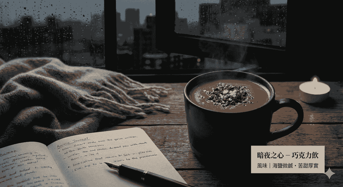 鏡咖啡 暗夜之心 - 海鹽苦甜巧克力飲,口感厚實的熱可可。 鏡咖啡 暗夜之心 - 海鹽苦甜巧克力飲,口感厚實的熱可可。