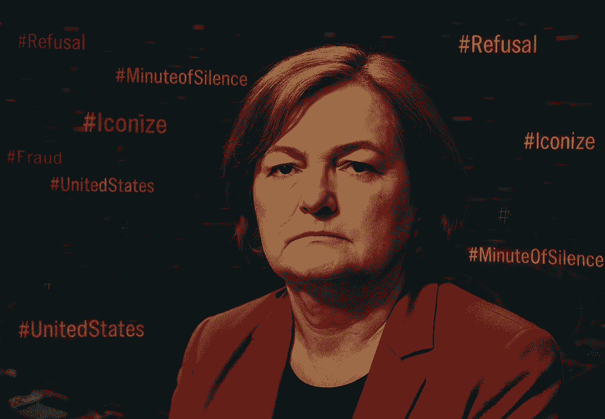 Montage visuel sombre et percutant intitulé Le Procès Invisible. À gauche, une élue européenne (Nathalie Loiseau) devant l’hémicycle du Parlement, surmontée du mot-dièse #Loiseau et de la mention #Minute of Silence. Au centre, une fissure en forme d’impact traverse l’image, avec l’inscription MEMORY ≠ TRUTH. À droite, trois femmes assises dans le box des accusés face à un juge, accompagnées des mots-dièses #FinancialFlows, Kirk et #architects. L’ensemble illustre la mécanique du récit narratif et judiciaire qui peut effacer ou déformer la justice.