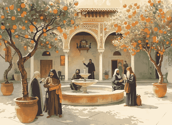 Savants des 3 religions travaillant ensemble pendant l'époque de Al-Andalus (chrétien, juif, musulman) Savants des 3 religions travaillant ensemble pendant l'époque de Al-Andalus (chrétien, juif, musulman)