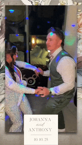 Guests dancing during an Overhead 360 photo booth session at Johanna and Anthony’s wedding reception, captured mid-celebration by 360 Photo Booth Indianapolis