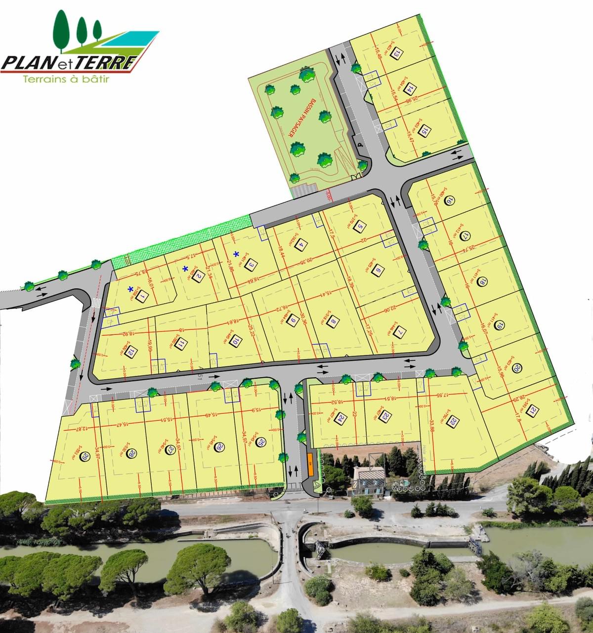 Plan de decoupage terrain à bâtir, grille de prix, Sallèles d'aude, lotisseur Plan et terre.