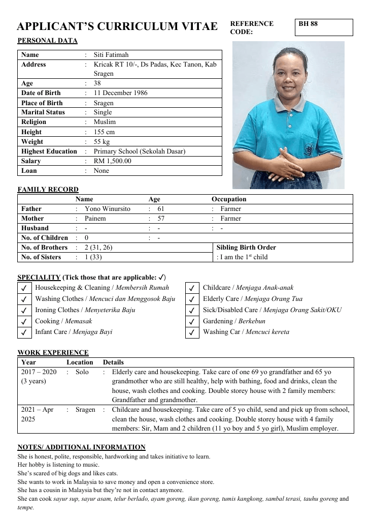 Siti Fatimah BH 88