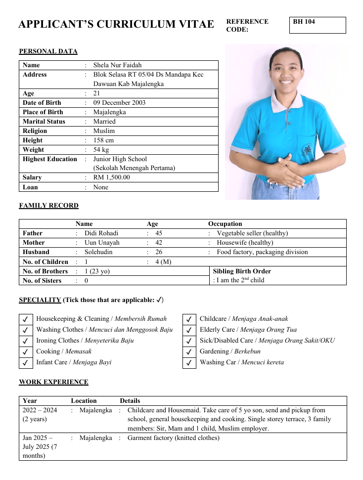 Shela Nur Faidah BH 104