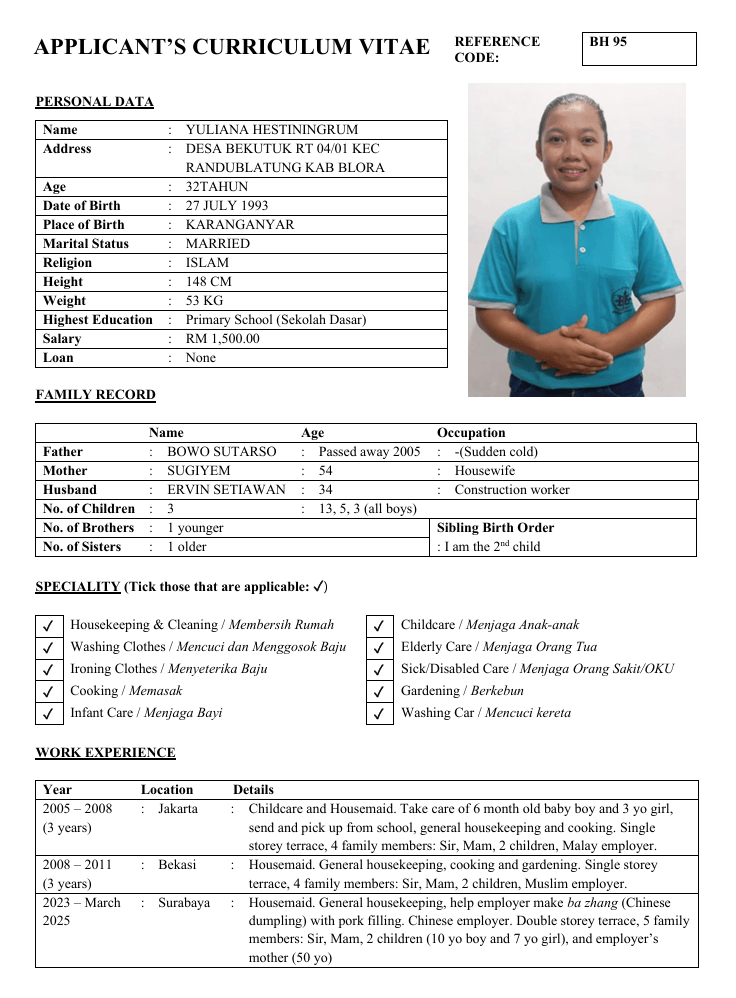 Yuliana Hestiningrum BH 95