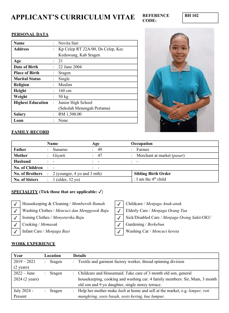 Novita Sari BH 102