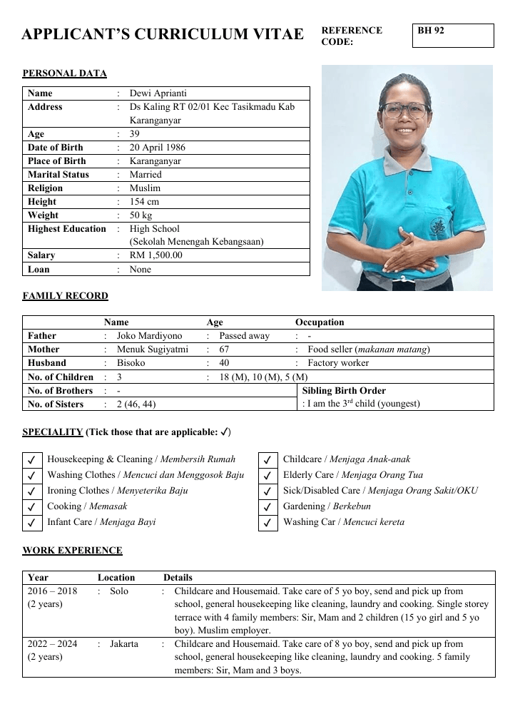 Dewi Aprianti BH 92