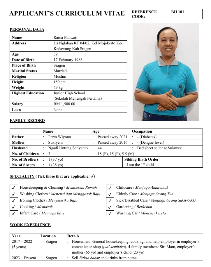Ratna Ekawati BH 101