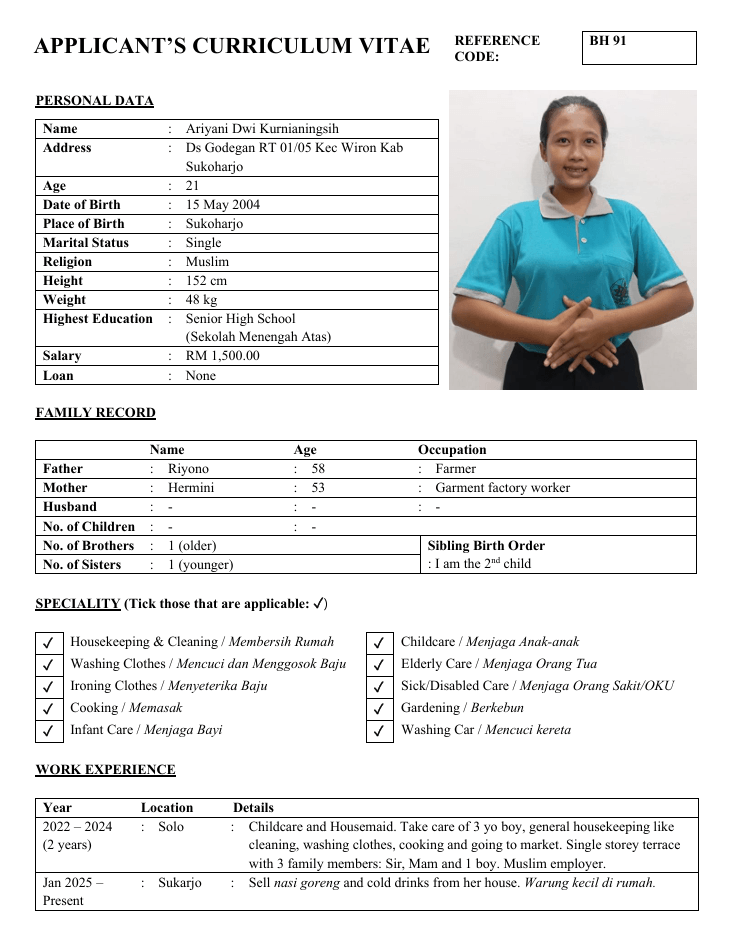 Ariyani Dwi Kurnianingsih BH 91