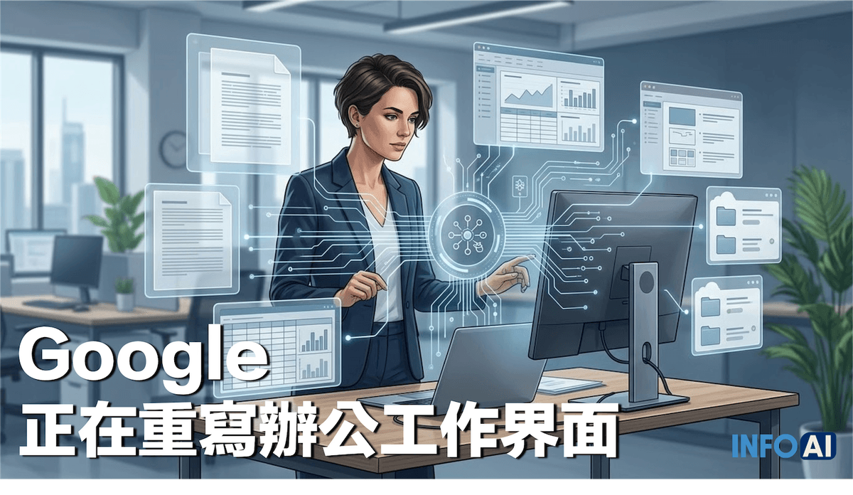 InfoAI | Google Workspace Gemini beta 上線後，辦公軟體競爭不再只是 AI 功能多寡，而是誰能把 AI 放進文件、表格、簡報與檔案搜尋主流程。這篇從工作界面、資料上下文與企業治理三個角度切入，幫管理者看懂 Google 為何在重寫辦公平台的競爭邏輯。