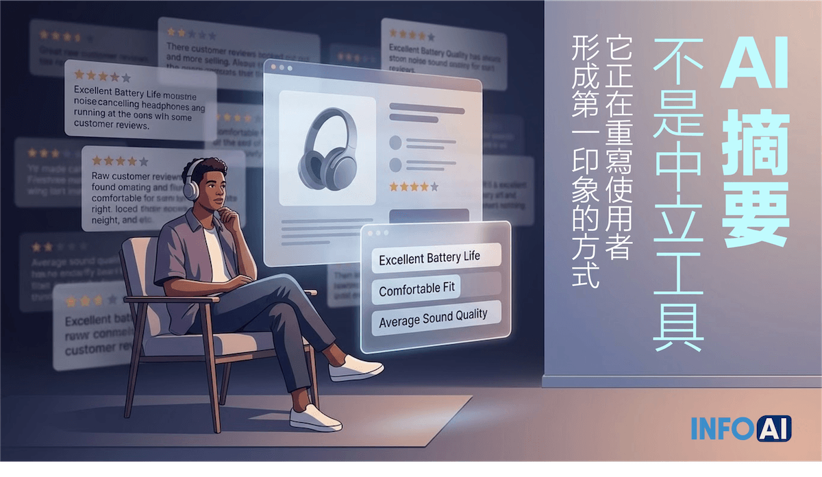 InfoAI | AI 摘要正在改變消費判斷。加州大學聖地牙哥分校研究顯示，AI 摘要不只可能出現幻覺，還會透過框架偏誤與首因偏誤，先替使用者安排理解順序。