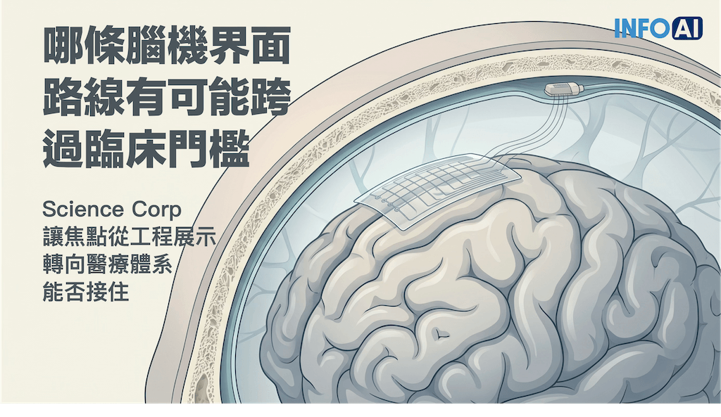 InfoAI | Science Corp 這次動作，不代表腦機界面已完成人體突破，而是顯示產業競爭正從工程展示轉向臨床門檻、手術風險與可治理性。
