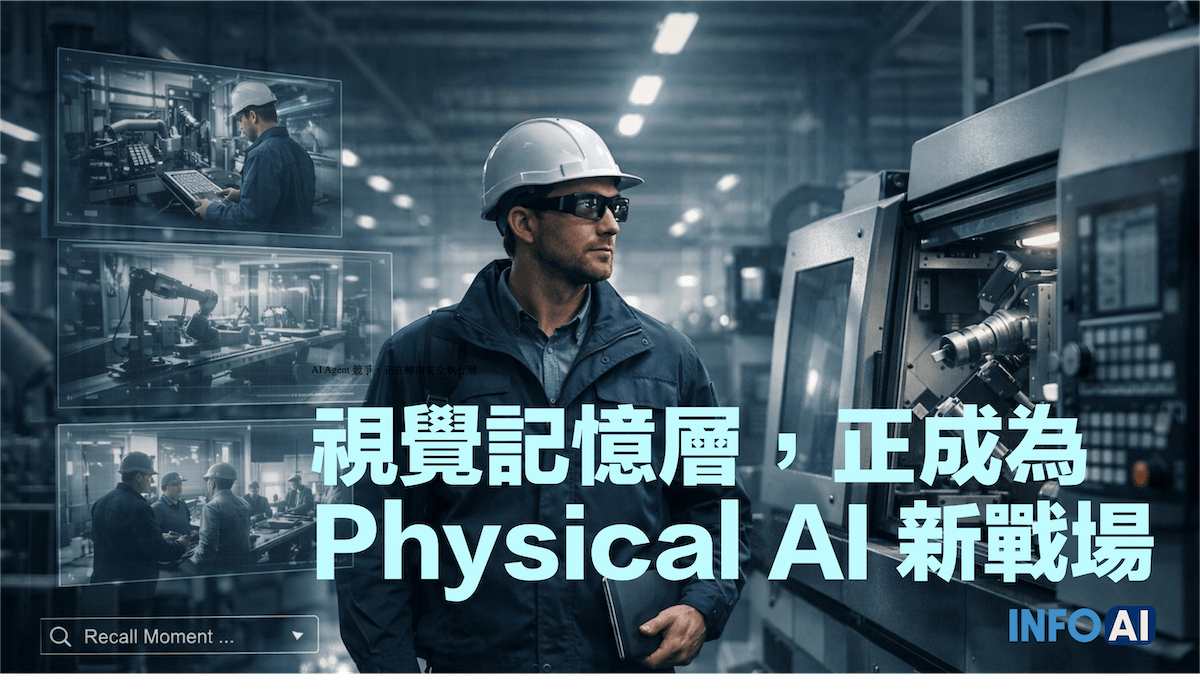InfoAI | 視覺記憶層正成為穿戴式裝置與機器人的新競爭點。本文從 Memories.ai 切入，說明 Physical AI 的瓶頸為何正從看懂畫面轉向長時間召回，並拆解這個能力層對製造巡檢、物流倉儲、醫療照護等場景的含意，以及企業在採購時必須先釐清的資料留存、裝置端運算、調閱權限與刪除機制。