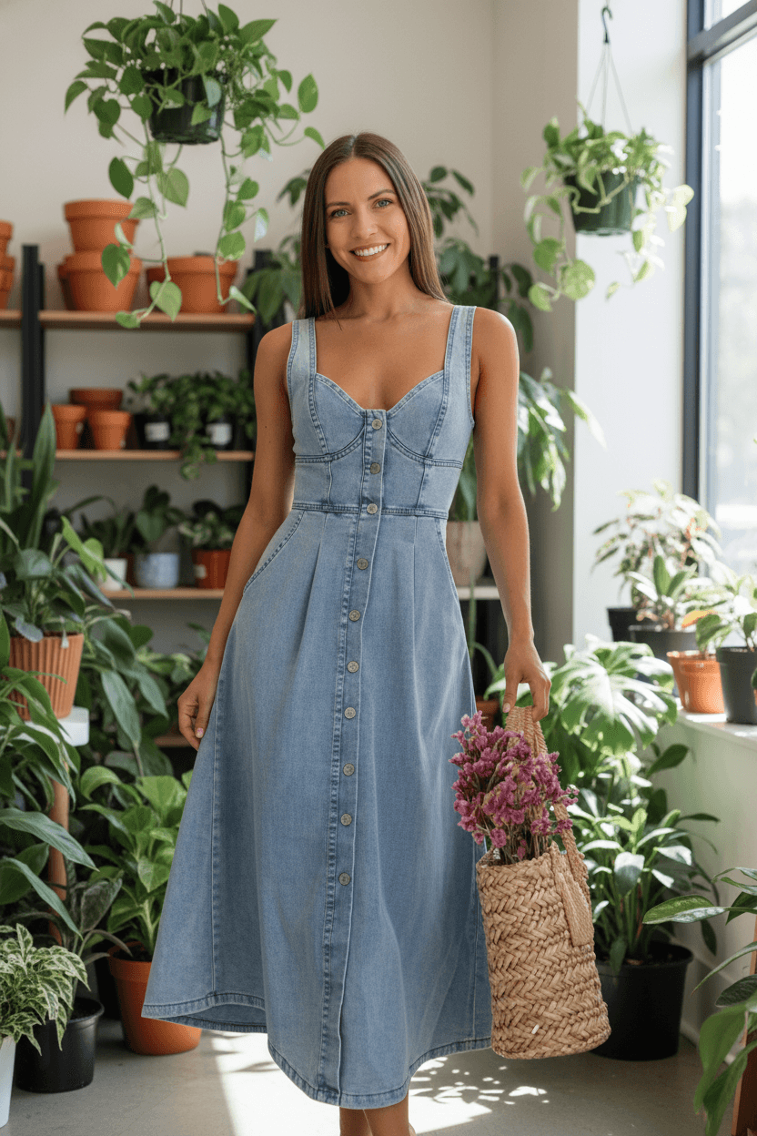 A Woman Wearing A Sleeveless Mid-length Demin Dress  #ad #commissionsearned