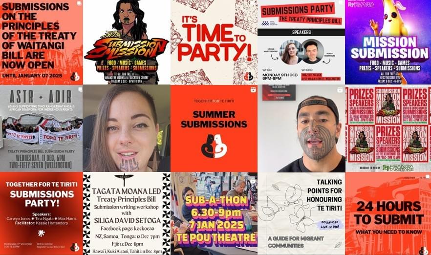 A selection of submission parties, events, and videos calling for opposition to the Treaty Principles Bill