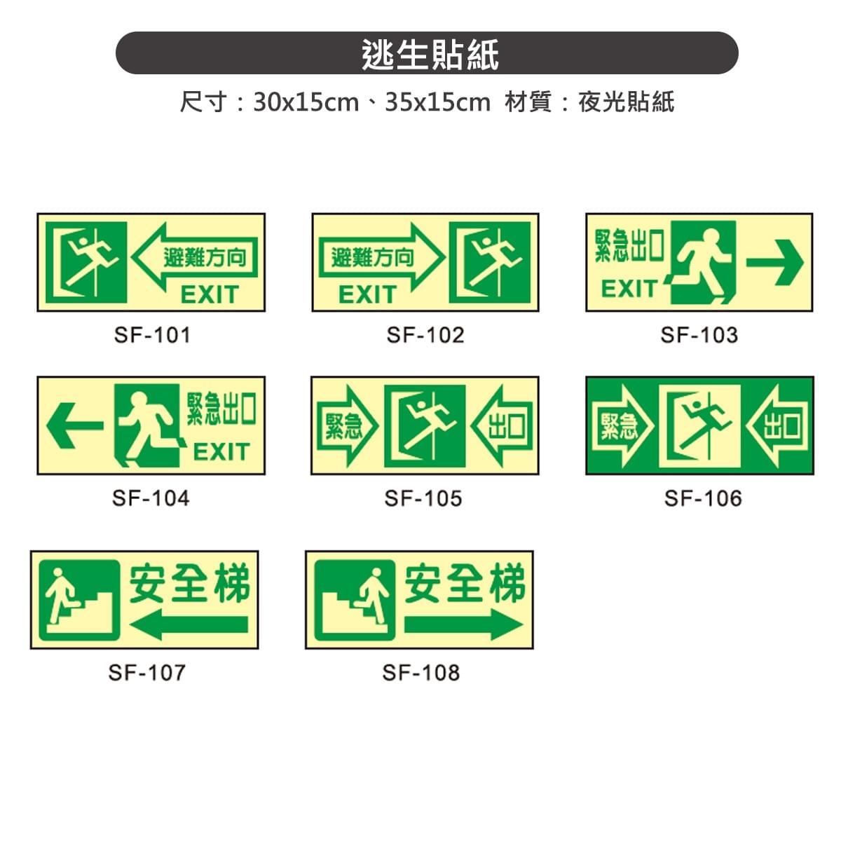 避難方向、緊急出口、逃生貼紙、夜光貼紙