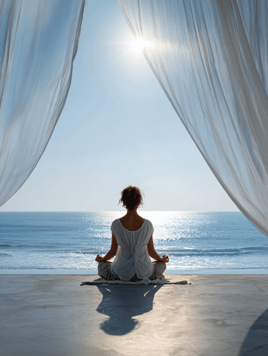 Meditative posture on terrace during MER emotional release work. Meditative posture on terrace during MER emotional release work.