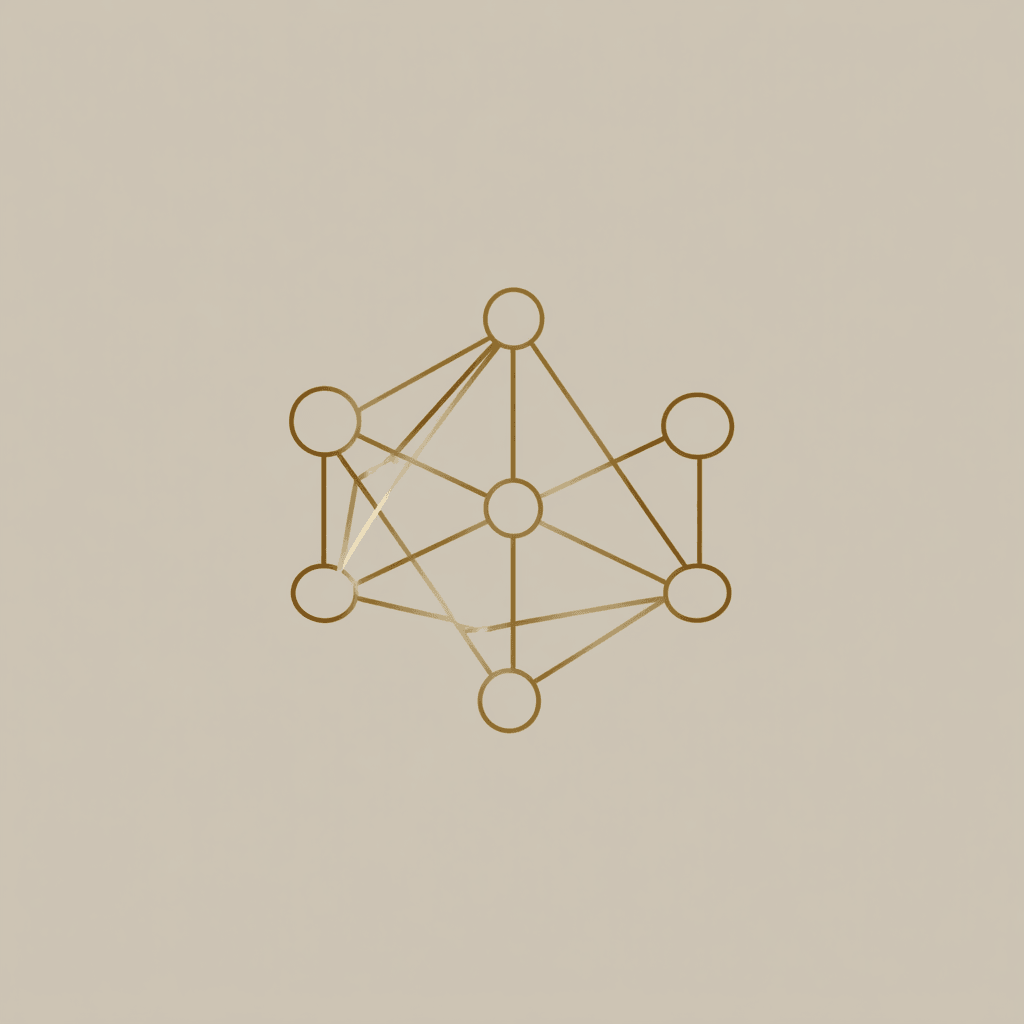Minimalist gold line icon of interconnected nodes representing organizational stress pattern mapping and burnout hotspots