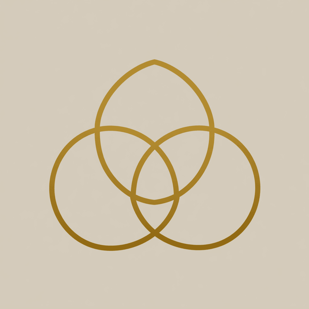 Minimalist gold line icon of overlapping arcs symbolizing team recovery, alignment, and culture calibration