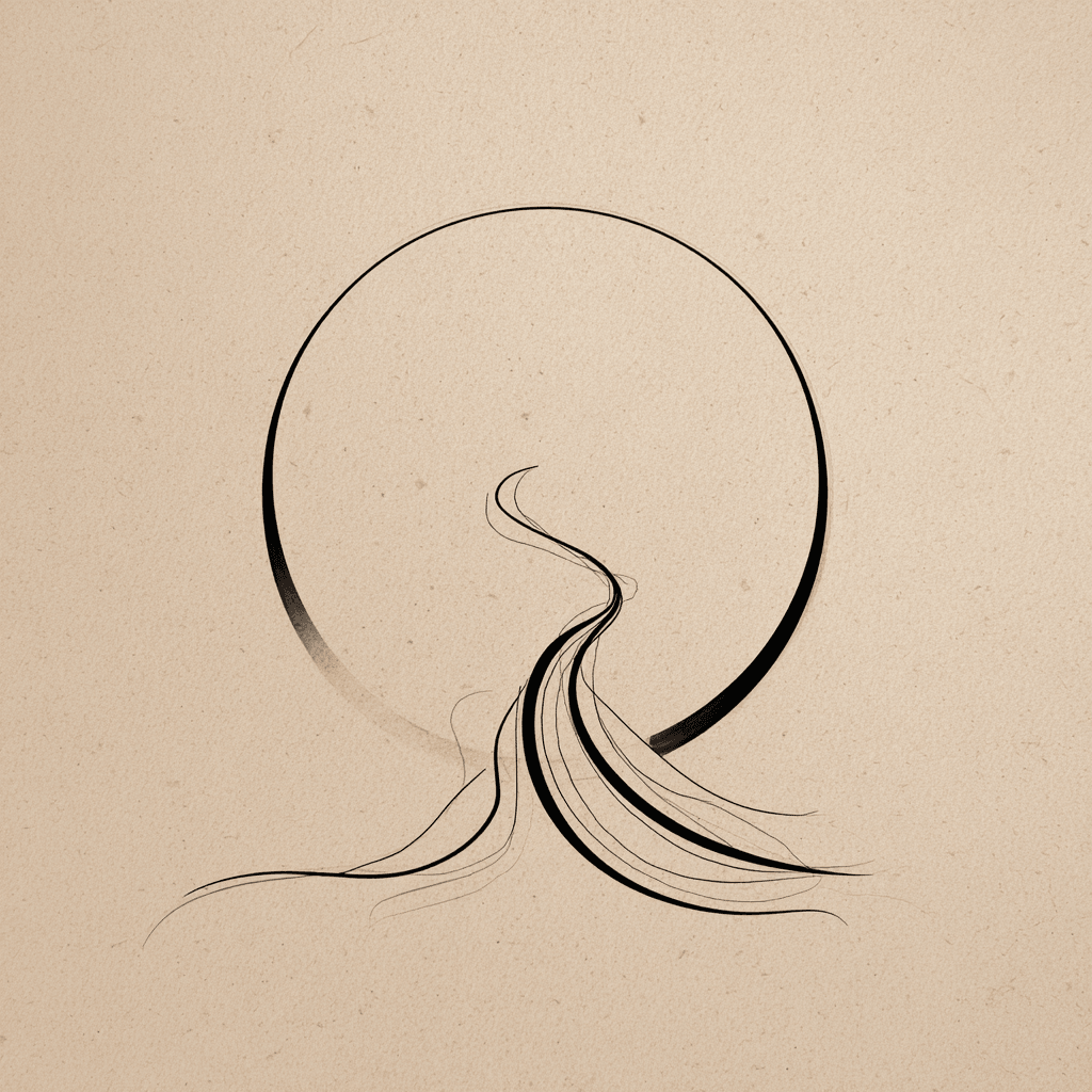 Zen-inspired line icon representing identity transformation through travel