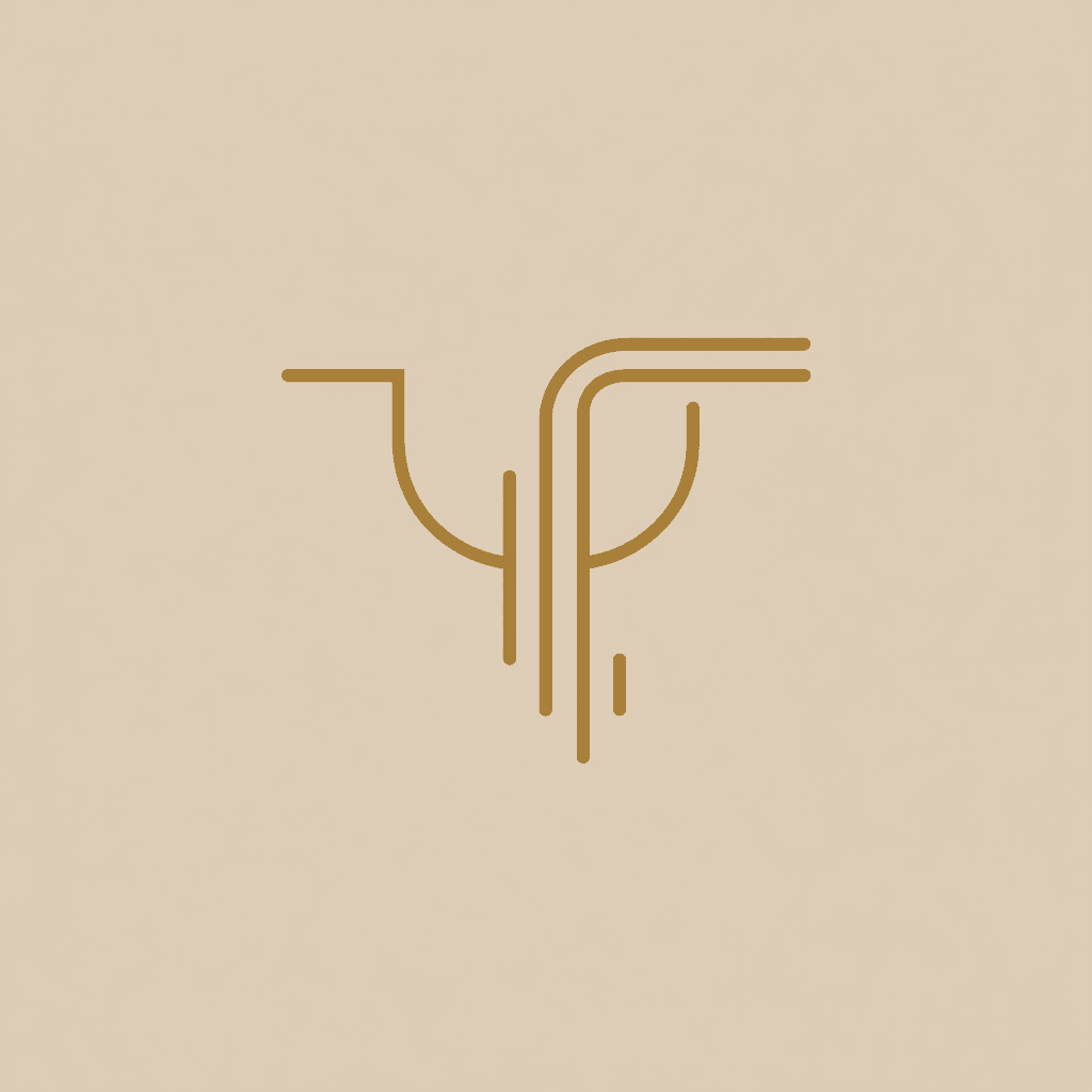 Minimalist gold line icon of a downward flowing shape symbolizing emotional release protocols and stress unburdening