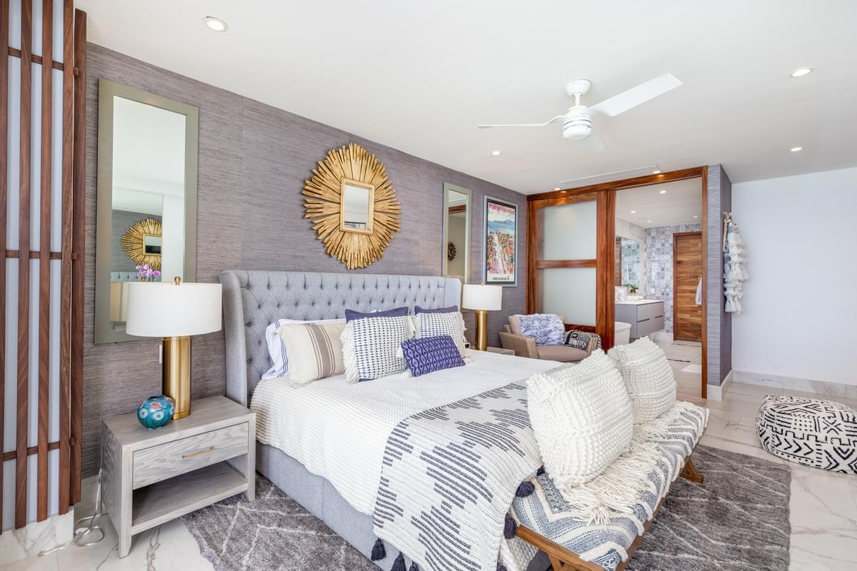 Luxury bedroom and spa bathroom for burnout retreat guests. Luxury bedroom and spa bathroom for burnout retreat guests.