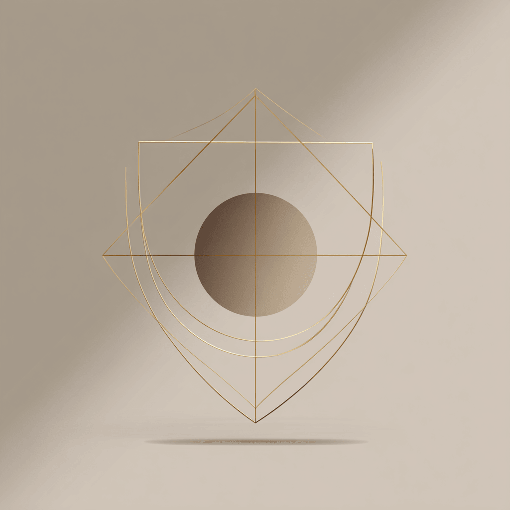 Minimalist gold line icon of a protective geometric shield symbolizing psychological safety and emotional containment in organizations