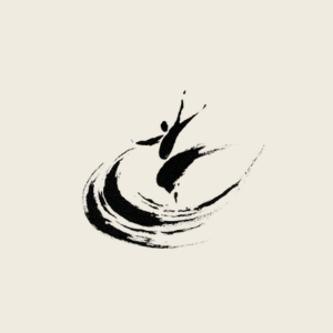 Minimalist Japanese ink-style icon symbolizing Watsu therapy, showing a floating body gently supported by water waves to represent emotional release and somatic relaxation.