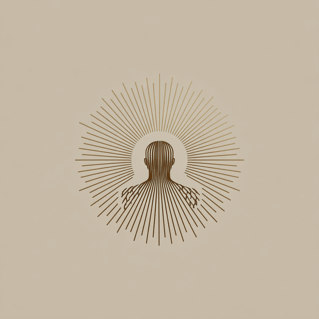 Minimalist gold line icon of a centered human silhouette with calm radiating waves representing nervous-system aware leadership