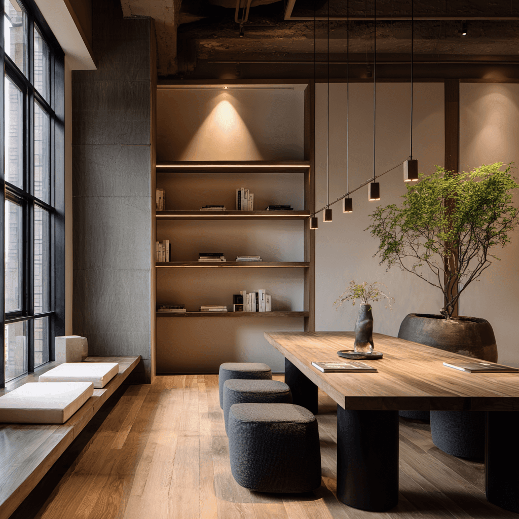 Warm minimalist leadership workspace with soft natural light representing the community for People Ops leaders, CHROs, and executives focused on workplace burnout prevention and wellbeing culture