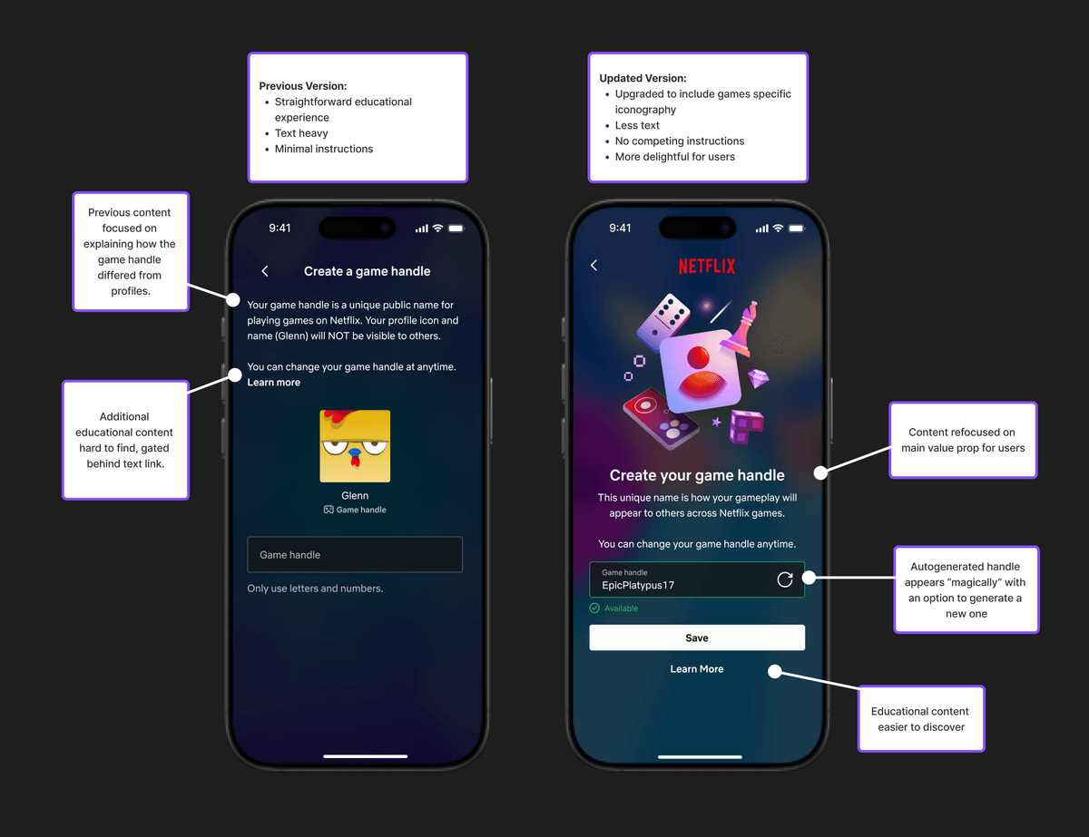 Before and after comparison of the identity onboarding UI