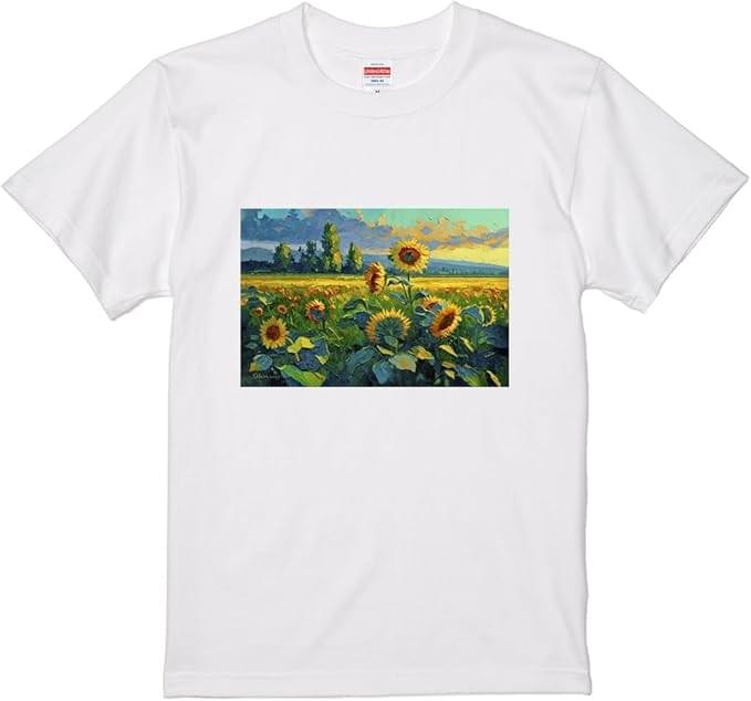 ウクライナ在住のイラストレーターAzotさんのイラストをデザインしたTシャツ『ひまわり畑』です。