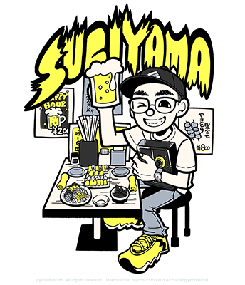 イラスト・ゲームイラスト制作会社ミリアッシュ副社長杉山剛の似顔絵です。イラストレーターのjbstylle.様に描いていただきました。