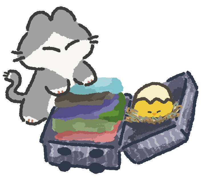 『こんなイラストレーターに依頼したい! ~選ばれるプロのルール』の本文中挿絵イラストです。出張の際などは、交通費や宿泊費をクライアントに確認しましょう、といった内容のために制作していただきました。ひよこがスーツケースに巣を作りはじめているのがかわいいです。 『こんなイラストレーターに依頼したい! ~選ばれるプロのルール』の本文中挿絵イラストです。出張の際などは、交通費や宿泊費をクライアントに確認しましょう、といった内容のために制作していただきました。ひよこがスーツケースに巣を作りはじめているのがかわいいです。