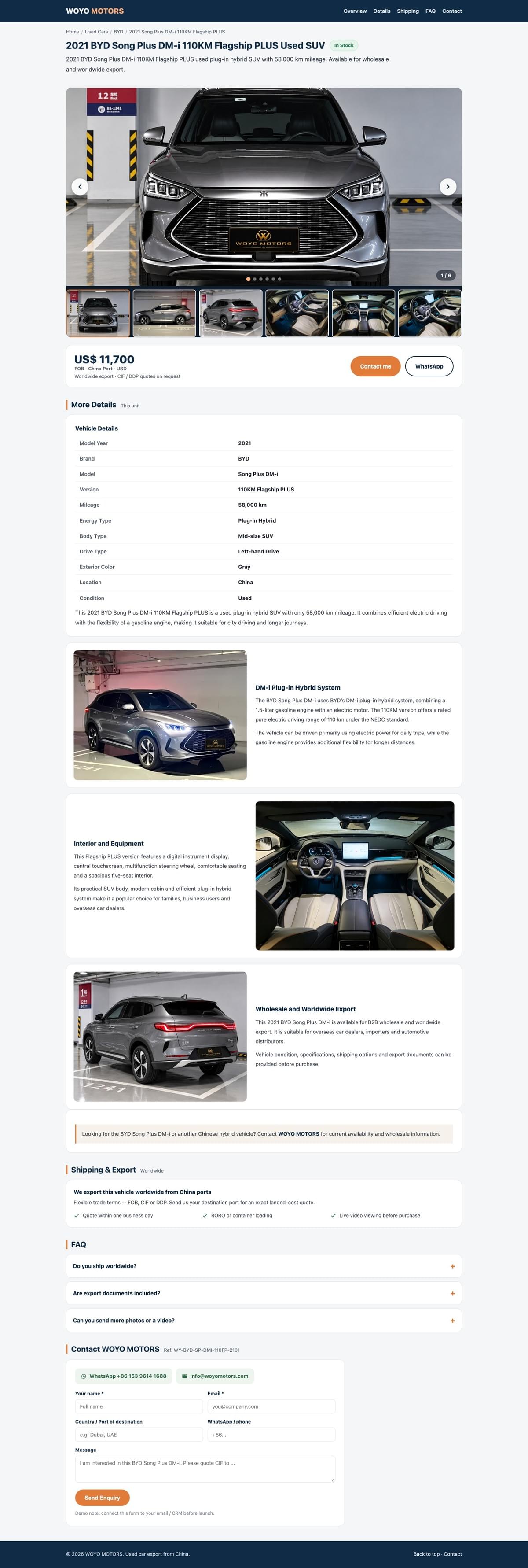 > 2021 BYD Song Plus DM-i 110KM Flagship PLUS | Low-Mileage Used Plug-in Hybrid SUV for Export