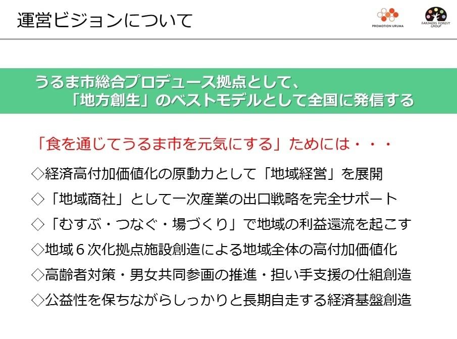 うるま市農水産業振興戦略拠点施設(直売所)_運営ビジョン~うるま市総合プロデュース拠点として、「地方創生」のベストモデルとして全国に発信する